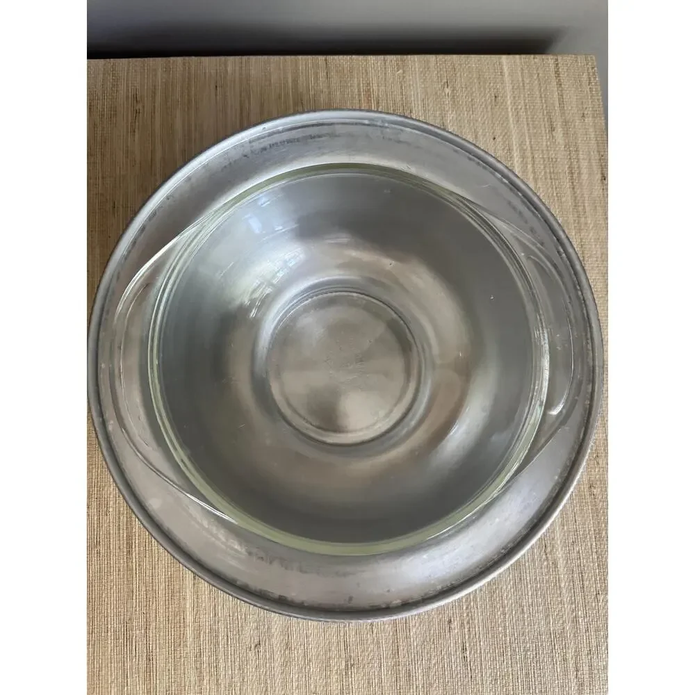 Vintage Aluminum Serving Dish with Pyrex, MCM Tureen Lid